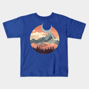 Foggy Mountains and clouds Giand Moon Adventure Spirit Design Kids T-Shirt